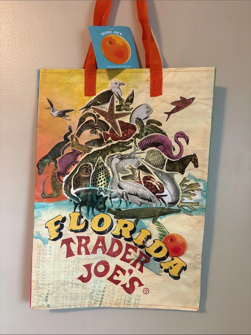 Trader Joe's Florida Tote Reusable Bag in Orange and Multi NWT